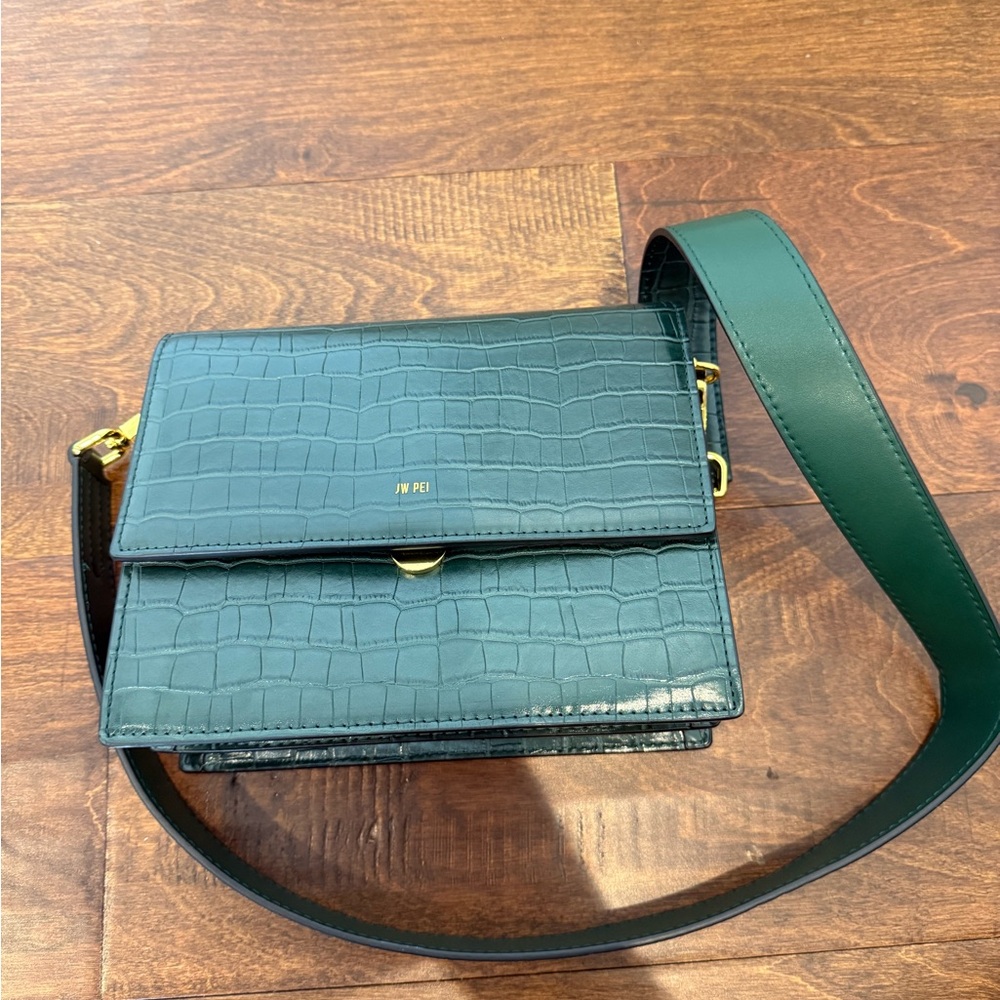 JW PEI Flap Crossbody Bag - Dark Green Croc